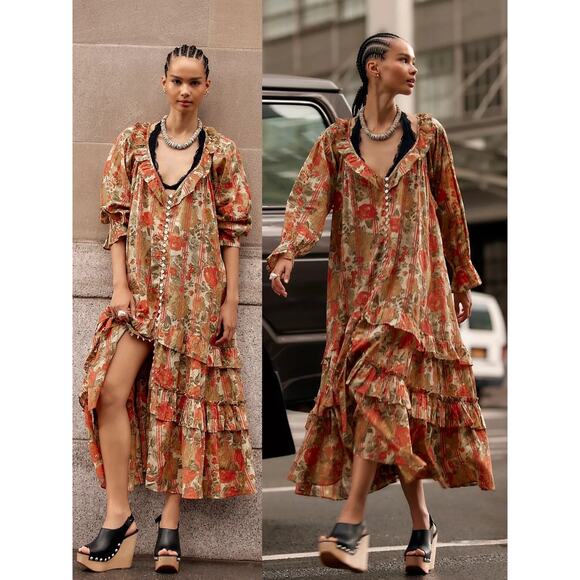 Free People Dresses & Skirts - Free People Garden Wonders Maxi Dress Retro 70s Bohemian Floral Size XL